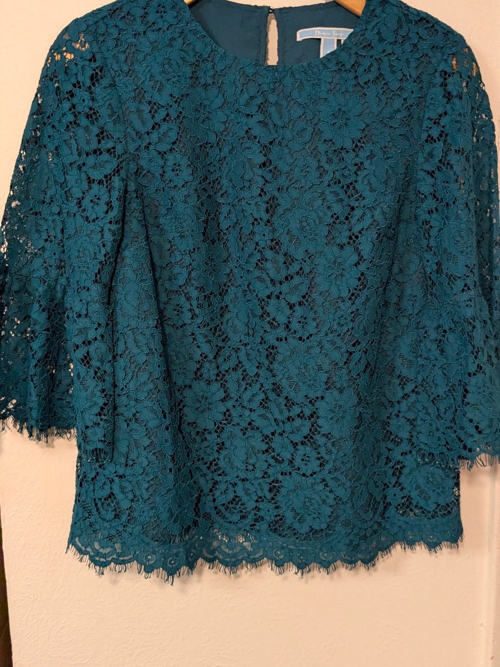 Draper James Teal Lace Bell Sleeve Blouse